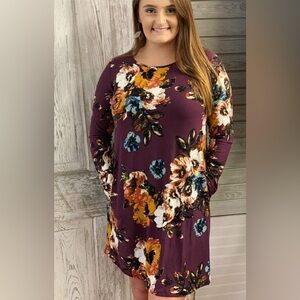 COIN GYPSY PLUM FLORAL WOMENS LONG-SLEEVE FLOWY POCKETS SIZE SMALL